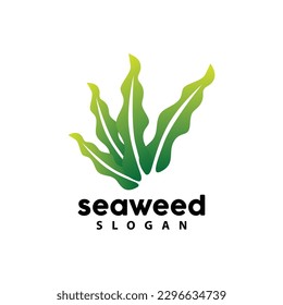 Seaweed Logo, Underwater Plant Vector, Simple Leaf Design, Illustration Template Symbol Icon