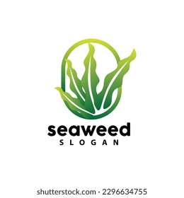 Seaweed Logo, Underwater Plant Vector, Simple Leaf Design, Illustration Template Symbol Icon