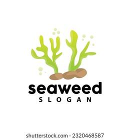 Seaweed Logo, Underwater Plant Vector, Simple Leaf Design, Illustration Template Symbol Icon