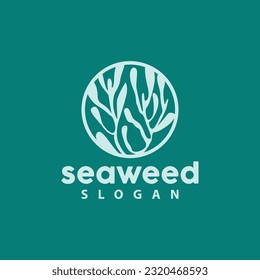 Logotipo de algas marinas, vector de plantas submarinas, diseño simple de hojas, icono de plantilla de ilustración