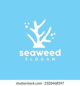 Seaweed Logo, Underwater Plant Vector, Simple Leaf Design, Illustration Template Symbol Icon