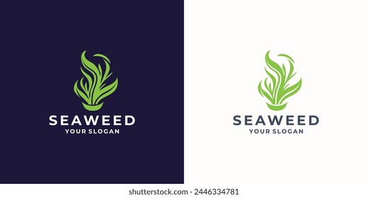 Seaweed Logo, Underwater Plant Vector, Simple Leaf Design, Illustration Template Symbol Icon