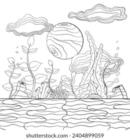 Seaweed over the horizon line art design.