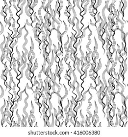 Seaweed pattern. Vector seamless pattern. Algae black and white background. Algae under water. Laminaria.