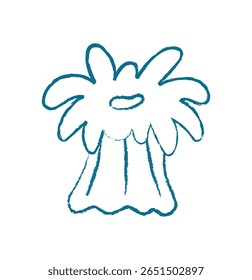 Planta de algas cria uma silhueta subaquática. A flora aquática apresenta uma forma marinha. Estilo de doodle plano com textura de giz de cera, ideal para temas aquáticos, materiais educacionais ou projetos de verão.