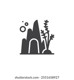 Seaweed plant and rocks vector icon. filled flat sign for mobile concept and web design. Aquarium Decor glyph icon. Symbol, logo illustration. Vector graphics