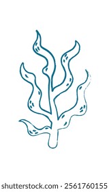 Seaweed plant silhouette doodle. Aquatic flora in marine ocean context. Underwater life design in flat style, suitable for summer themes and nature projects.