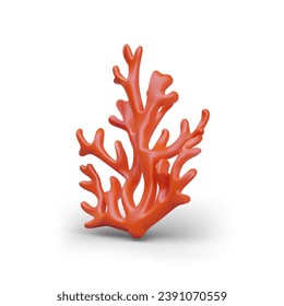 Seaweed in red color. Underwater sea plant, elements for aquarium concept. Beautiful coral composition. Vector illustration in 3d style with white background
