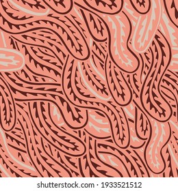 Seaweed seamless abstract vector pattern in red and pink colors. Ethnic style textile collection. Backgrounds and textures shop.