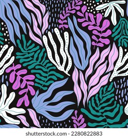 Seaweed seamless pattern. Hand drawn plants botanical texture. Great for fabric, textile, apparel, walloper, digital paper