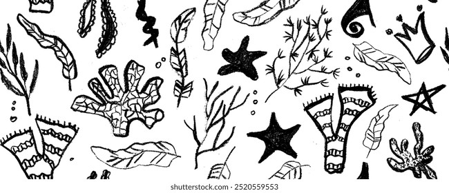 Seaweed seamless pattern. Hand drawn plants botanical texture. Great for fabric, textile, apparel, walloper, digital paper