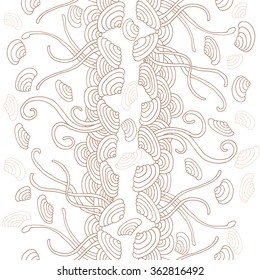 Seaweed seamless pattern. Seashells in water. Vector illustration.
