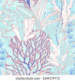 Seaweed. Seamless vector pattern with underwater plants. Abstract floral background.