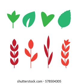 Seaweed set vector illustration. Yellow and brown, red and green aquarium seaweeds biodiversity