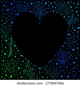 Seaweed set. Vector isolated illustration with a set of algae.Summer theme for printing on clothing, fabrics, postcards, wallpaper. Plants in the ocean.  Marine underwater plants. Isolated elements. 