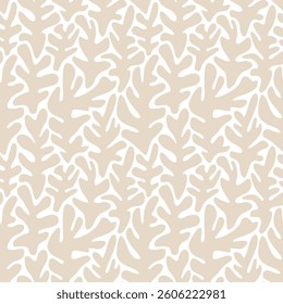 Seaweed silhouette seamless pattern. Hand drawn doodle illustration. Underwater sea life summer holiday. Beige sandy seaweed, algae design element set