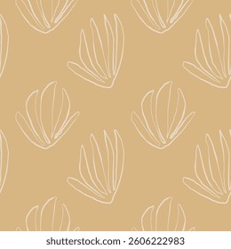 Seaweed silhouette seamless pattern. Hand drawn doodle illustration. Underwater sea life summer holiday. Beige sandy seaweed, algae design element set