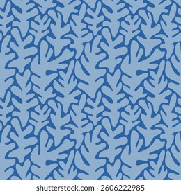 Seaweed silhouette seamless pattern. Hand drawn doodle illustration. Underwater sea life summer holiday. Blue seaweed, algae design element set