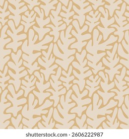 Seaweed silhouette seamless pattern. Hand drawn doodle illustration. Underwater sea life summer holiday. Beige sandy seaweed, algae design element set