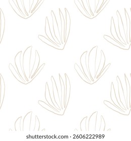 Seaweed silhouette seamless pattern. Hand drawn doodle illustration. Underwater sea life summer holiday. Beige sandy seaweed, algae design element set