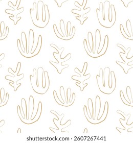 Seaweed silhouette seamless pattern. Hand drawn doodle illustration. Underwater sea life summer holiday. Beige sandy seaweed, algae design element set
