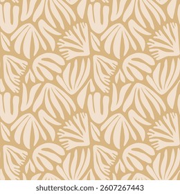 Seaweed silhouette seamless pattern. Hand drawn doodle illustration. Underwater sea life summer holiday. Beige sandy seaweed, algae design element set