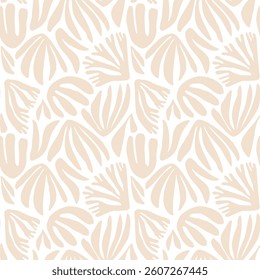 Seaweed silhouette seamless pattern. Hand drawn doodle illustration. Underwater sea life summer holiday. Beige sandy seaweed, algae design element set