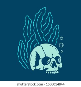 SEAWEED WITH SKULL BLUE BACKGROUND