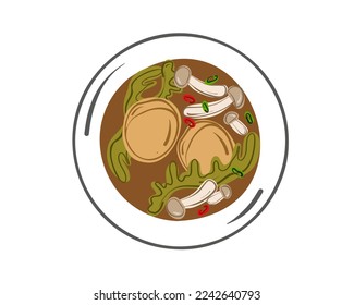 Seaweed soup with scallops. Top view	
