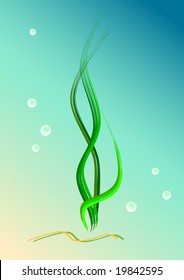 Seaweeds, bubbles, sea floor. Vector illustration