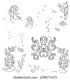 seaworld outline elements doodle