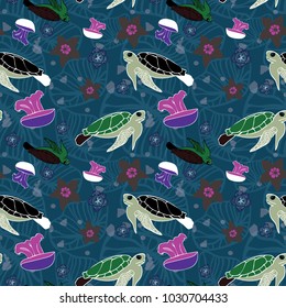 Seaworld pattern with turtles, seafish waves etc.