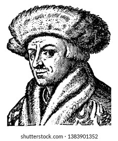Sebastian Brandt, 1457-1521, he was a German humanist and satirist, famous for his The Ship of Fools, vintage line drawing or engraving illustration