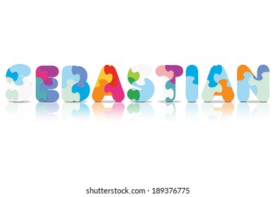 SEBASTIAN written with alphabet puzzle - vector illustration