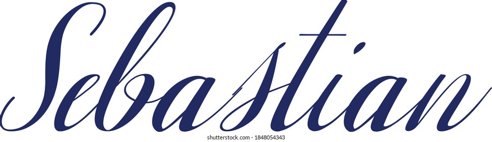 Sebastian-Male Name Calligraphy Blue Color Text on White Background