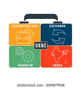 SEBI - Acrónimo del Securities and Exchange Board of India. fondo de concepto de negocio.  concepto de ilustración vectorial con palabras clave e iconos. ilustración con iconos para banner web, volante, landi