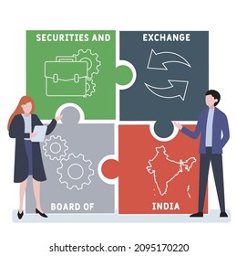 SEBI - Acrónimo del Securities and Exchange Board of India. fondo de concepto de negocio.  concepto de ilustración vectorial con palabras clave e iconos. ilustración con iconos para banner web, volante, landi