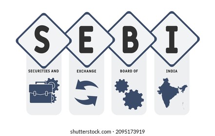 SEBI - Acrónimo del Securities and Exchange Board of India. fondo de concepto de negocio.  concepto de ilustración vectorial con palabras clave e iconos. ilustración con iconos para banner web, volante, landi