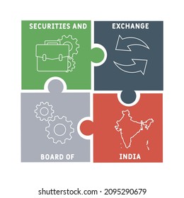 SEBI - Acrónimo del Securities and Exchange Board of India. fondo de concepto de negocio.  concepto de ilustración vectorial con palabras clave e iconos. ilustración con iconos para banner web, volante, landi