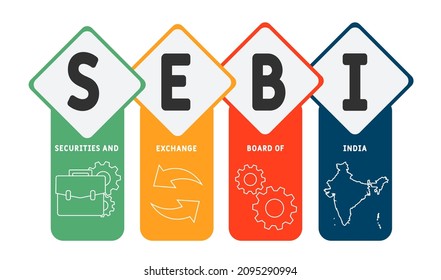 SEBI - Acrónimo del Securities and Exchange Board of India. fondo de concepto de negocio.  concepto de ilustración vectorial con palabras clave e iconos. ilustración con iconos para banner web, volante, landi