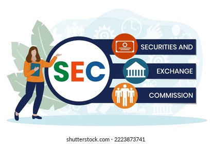 SEC - Securities and Exchange Commission acronym, business concept background. Can be used for web and mobile UI UX Isolated vector illustration