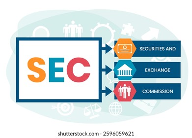 SEC - Securities and Exchange Commission acronym, business concept background. Can be used for web and mobile UI UX Isolated vector illustration