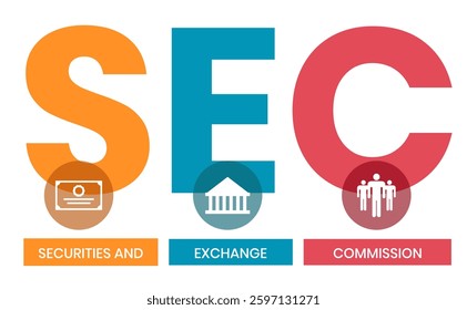 SEC - Securities and Exchange Commission acronym, business concept background. Can be used for web and mobile UI UX Isolated vector illustration