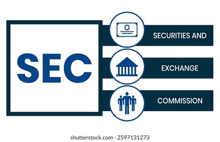 SEC - Securities and Exchange Commission acronym, business concept background. Can be used for web and mobile UI UX Isolated vector illustration