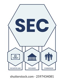 SEC - Securities and Exchange Commission acronym, business concept background. Can be used for web and mobile UI UX Isolated vector illustration