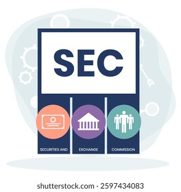SEC - Securities and Exchange Commission acronym, business concept background. Can be used for web and mobile UI UX Isolated vector illustration