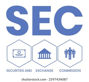 SEC - Securities and Exchange Commission acronym, business concept background. Can be used for web and mobile UI UX Isolated vector illustration