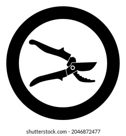 Cortadora de poda de jardín secateur tijeras de cortadoras de mano Icono de corte manual en círculo color negro ilustración vectorial estilo contorno sólido