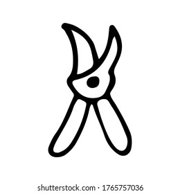 Secateur. Hand drawn vector illustration in doodle style, isolated on a white background.
