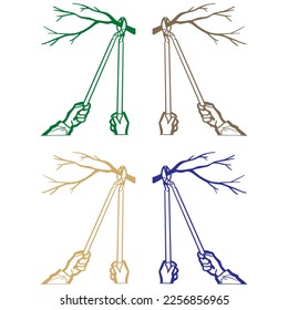 Secateurs Cuts Plant Vector Illustration. Pruning Loppers With Branch